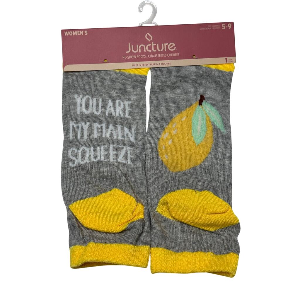 Juncture Women’s 1 Pair No Show Socks “You are my main squeeze” Lemon size 5-9